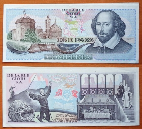Демонстрационная банкнота Шекспир De la Rue Giori S.A. 1983