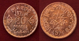 Марокко 20 франков 1371 (1952)