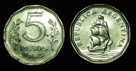 Аргентина 5 песо 1963 VF