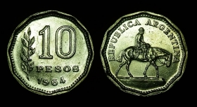 Аргентина 10 песо 1964
