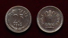 Индия 25 пайс 1986