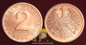 Австрия 2 гроша 1954 aUNC