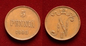 Финляндия 5 пенни 1908