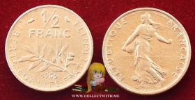 Франция 1/2 франка 1965 XF