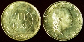 Италия 200 лир 1998