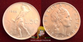 Италия 50 лир 1966 XF