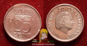 Нидерланды 25 центов 1980 VF
