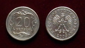 Польша 20 грошей 2009 aUNC