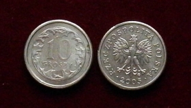 Польша 10 грошей 2005 XF