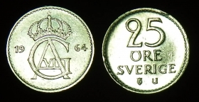 Швеция 25 эре 1964