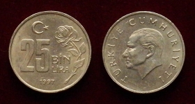 Турция 25000 лир 1997