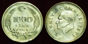 Турция 1000 лир 1991