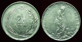Турция 2 1/2 лиры 1972 XF